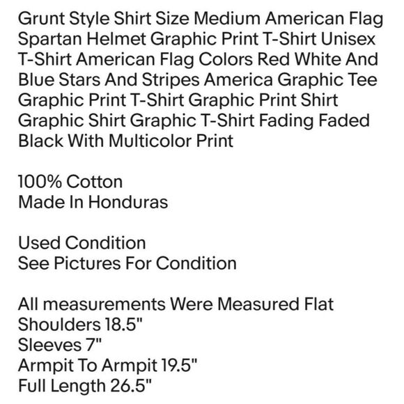 Grunt Style Shirt Size Medium American Flag Spartan Helmet Graphic Print T-Shirt - Picture 2 of 7